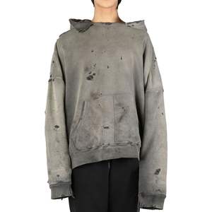 OEM Vintage personalizado en blanco desgastado ácido lavado 500 GSM algodón Zip up Sun Faded Ripped Hoodie hombres - Product Image 1