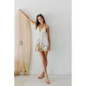 Vestido Largo Blanco con Cuello en V, Cintura Natural, Estilo Babydoll, Teñido Degradado, Fluido, para Playa, Venta al Por Mayor - Product Image 1