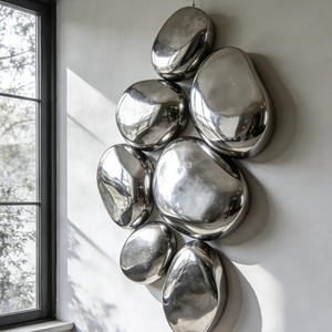 Sculpture murale abstraite en métal <span class=keywords><strong>de</strong></span> type galet Vincentaa, en acier poli, pour la décoration intérieure - Product Image 6