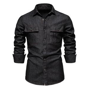 Camisas de Hombre 100% Algodón, Camisa Casual de Vaquero Gruesa de Otoño, Camisa Masculina de Alta Calidad de Color Sólido con Botones - Product Image 1