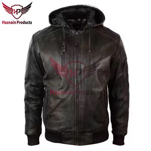 Nouvelle veste en cuir à capuche pour hommes qualité supérieure véritable Streetwear Bomber veste pour l'hiver véritable qualité supérieure à capuche pour hommes - Product Image 2