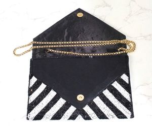 Luxury Black and <b>White</b> Beaded <b>Crossbody</b> Clutch Crystal and Rhinestone Striped Pattern Evening <b>Bag</b> for Parties - Product Image 5