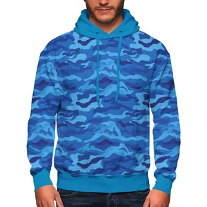 Blaue solide Herren Hoodies Bedrucktes Design Benutzer definierte Hoodies und Sweatshirts Camouflage Design Pull Over Classic