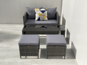 Ensemble de salon de jardin 4 pièces en rotin PE moderne de qualité supérieure avec plateaux de table en verre trempé pour jardin et salon – Prix de gros - Product Image 3