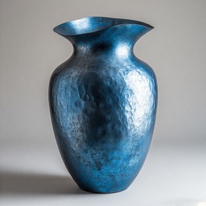 AntiqueSeas Vase bleu artistique pour vieux intérieurs Vase de sol en métal Design floral en relief Décoration intérieure Déclaration d'accent - Product Image 4