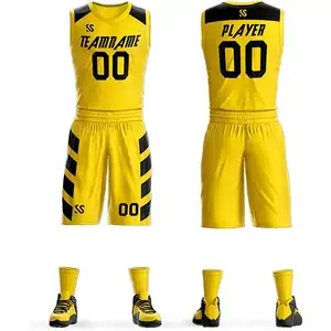 Maglia da basket di colore giallo e pantaloncini uniformi traspiranti più stili di colore squadra di basket uniforme nella migliore qualità