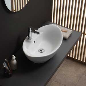 อ่างล้างหน้าเซรามิกสีขาวทรงวงรี - Product Image 1