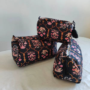 Set Of 3 Cotton Quilted <b>Makeup</b> <b>Bag</b> & Organizer Cotton Toiletry Case <b>Travel</b> <b>Bag</b> Floral Print <b>Makeup</b> <b>Bag</b> Toiletries Organizer <b>Bag</b> - Product Image 1