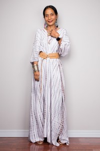 Kaftan en soie blanche, longue robe d'été vintage à manches longues, vêtements de détente, cadeau de Noël pour elle - Product Image 3