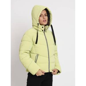 Doudoune brodée florale pour femme verte avec capuche en coton tissé tricoté hiver automne saison taille libre pour l'Inde - Product Image 2