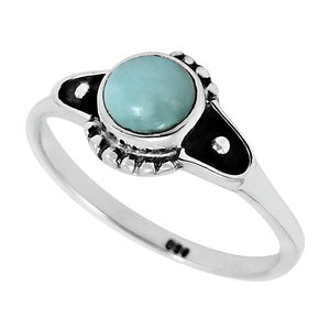 Piedra preciosa de Larimar Natural, anillo clásico de Plata de Ley 925 con forma redonda, diseño de pedido personalizado, fabricante de joyas, exportador indio - Product Image 1