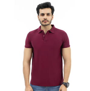 Kadia Men's Solid Maroon Cotton Pique for <b>Shirt</b> Short Sleeve <b>Gothic</b> Breathable Knitted Regular Fit Front Logo 180g - Product Image 1
