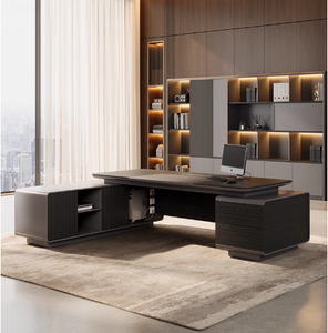 مكتب حديث فاخر على شكل حرف L-Boss ومكتب مكتب بتصميم صناعي معدني وبلوط - Product Image 2