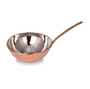 Wok en cuivre martelé à la main 25-29 cm, une poignée en laiton, fait à la main, authentique, cuisine traditionnelle, couleur cuivre étamé - Product Image 1