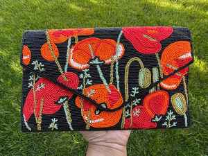 California coquelicots sac, pochette perlée à la main, pochette perlée florale, sac de soirée avec ficelle, cadeau pour elle, - Product Image 3