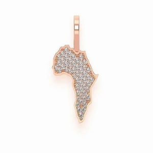 Colgante de mapa africano en oro rosa con diamante solitario redondo engastado de 15x13mm para hombres y mujeres, joyería Hiphop Bling - Product Image 1