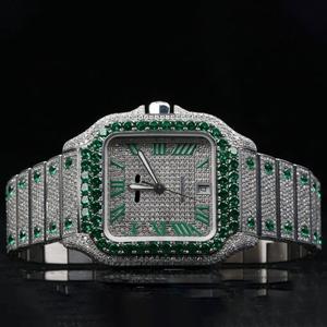 นาฬิกาหรูใส่ได้ทั้งชายและหญิง VVS Moissanite แบบแอนะล็อกสายสแตนเลส41มม. นาฬิกากลไกสะโพกทรงสี่เหลี่ยมที่กำหนดเองจากโรงงาน - Product Image 2