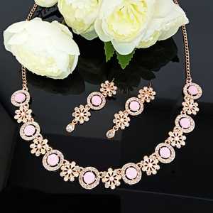 Indian Ethnic Gold Plated Jewellery Rhinestone CZ Crystal Wedding Party Necklace Set With Dangle <b>Earrings</b> Jewelry for Women - Product Image 2