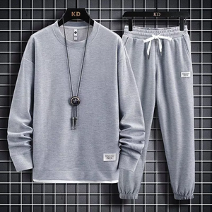 Wholesale High Quality French Terry Solid Casual Tracksuits Customized Cotton Sweatpants Hoodie Sets Men Streetwear Logo Quick - Product Image 2