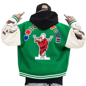 Chaqueta universitaria de algodón personalizada al por mayor con forro de poliéster, diseño de botones, chaqueta de béisbol de talla grande para invierno - Product Image 2