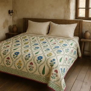 Wholesale Customizable Premium Traditional Seasonal Hand Block Print Jaipuri Floral Double Bed <b>Quilt</b> Cotton Bed Couch for - Product Image 1