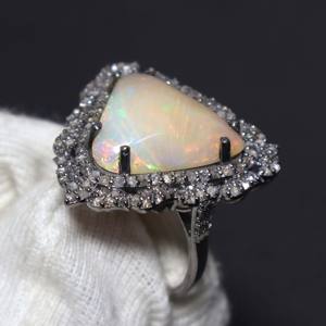 Anillo de Ópalo de Fuego Etíope Natural y Diamantes, Plata de Ley 925, Estilo Vintage, para Boda o Fiesta, con Caja de Regalo - Product Image 3