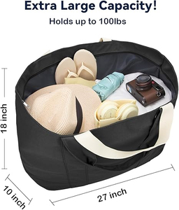 Grand sac fourre-tout noir en tissu Oxford, couleur unie, ouverture supérieure, usage quotidien, sac fourre-tout pour femmes - Product Image 2