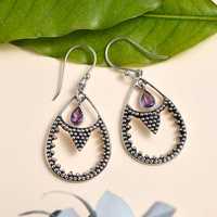 Pendientes de Lujo Premium con Amatista, Joyería para Mujer, Plata de Ley, Chapados en Oro, con Piedras Pequeñas Oxidadas, para Boda