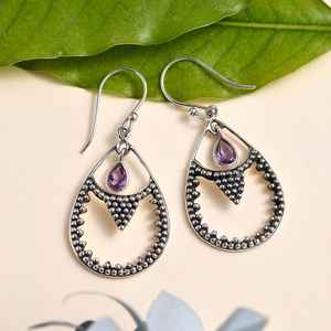 Boucles d'oreilles goutte améthyste de qualité supérieure pour femmes bijoux boucles d'oreilles pendantes en argent Sterling oxydé minuscule pierre boucles d'oreilles noël - Product Image 2