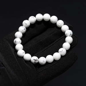 White Howlite Handmade 8 mm Healing Crystal <b>Bracelet</b> 7 Inches Stretch Fit Ball Pattern for Gift - Product Image 1