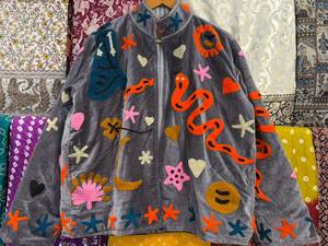 Velvet Mandarin Collar Quilted <b>Reversible</b> Eco-Friendly Cotton <b>Jacket</b> Hand Embroidery Patchwork Design Full Sleeve Autumn Women's - Product Image 2
