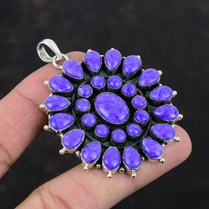 Colgante de piedras preciosas de ostra espinosa turquesa Multi-Stone Cluster 925 Sterling Silver Kingman Spiny Oyster Pendant - Product Image 1