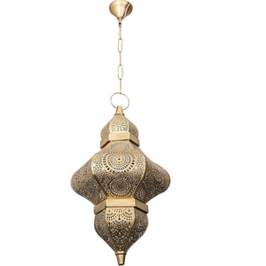 Lampe suspendue ovale marocaine antique, faite à la main en métal doré, luminaire décoratif pour la décoration intérieure - Product Image 6