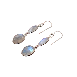 Boucles d'oreilles en pierre pour filles Boucles d'oreilles en pierre de lune de feu bleu pour femmes Boucles d'oreilles en argent sterling massif 925 Bijoux - Product Image 1