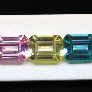 Fabrication de bijoux en pierres précieuses paraiba synthétiques de laboratoire traitées thermiquement 14x10mm saphir rose et jaune taille coussin - Product Image 1