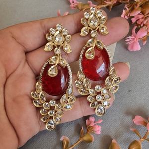 Boucles d'oreilles longues fantaisie en or antique pour femmes nouveau style traditionnel Polki pour les fêtes et les mariages bijoux en laiton cadeau parfait - Product Image 6
