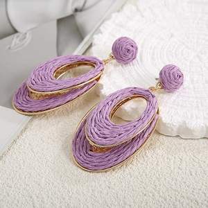 Pendientes de aro de rafia hechos a mano para mujer, joyería colgante Bohemia ligera, fiesta de moda, verano, Vacaciones en la playa, diseño de envoltura de paja ovalada - Product Image 3