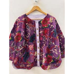 Chaqueta Acolchada de Algodón Autumn Garden, Estampada a Mano en Color Violeta - Product Image 1