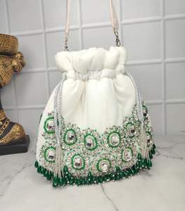 Colección 2025, tela de terciopelo blanco, bolsas de Potli adornadas, botella, perlas verdes, cuentas de cristal, Moda para fiestas, bodas - Product Image 1