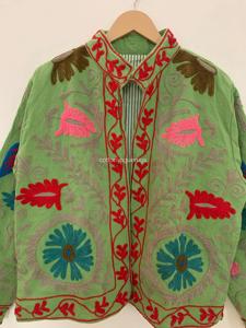 Manteau en coton brodé à la main à motifs floraux, col mandarin, manches trois quarts, style chinois, veste courte pour femmes adultes, printemps - Product Image 5