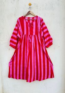 Mini robe d'été pour femmes Filles Block Print Cotton Deep Neck String Close Loose Bohemian Hippie Bohemian Wedding Dress - Product Image 6