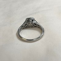 Bague de fiançailles en acier inoxydable plaqué or 14 carats - Diamant taille princesse avec halo - Style vintage années 60 - 0,1 carat total - Bague avec diamant de laboratoire