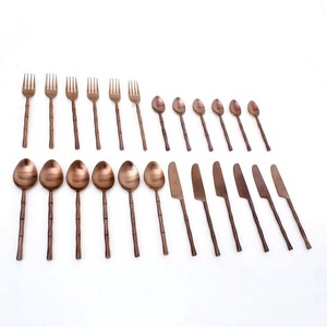 Amazing Sale on Premium Quality Rose Gold Color Vintage <b>Bamboo</b> Handle 4 Piece Spoon Knife Fork <b>Cutlery</b> Flatware <b>Set</b> - Product Image 1