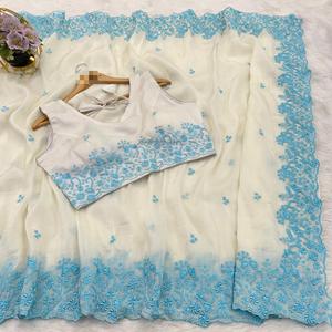 Sari Exclusivo de Diseño con Estilo Elegante y Moderno, Última Moda Étnica, Sari Indio de Boutique para Fiestas, Sari Real - Product Image 3