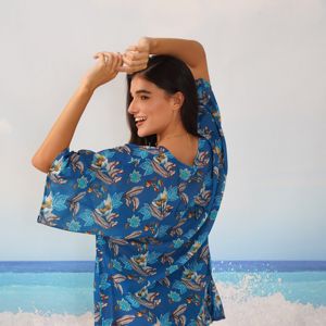 Indian Handmade <b>Women's</b> Bikini Cover-Up Strapless Open Front Floral Print Short Kimono Jacket for Beach Activities 1 Piece - Product Image 3