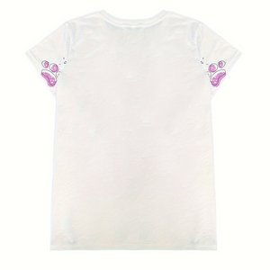 ใหม่เสื้อยืดคอกลมลำลองสำหรับผู้หญิงเสื้อยืดสีขาวโพลีเอสเตอร์95% ลายแมวระบายอากาศได้ดี - Product Image 4