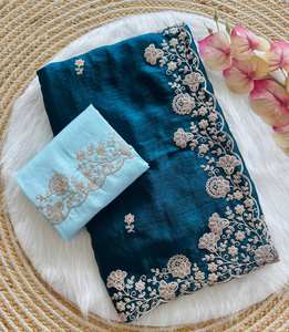 คอลเลกชันผ้าไหมสำหรับผู้หญิงปากีสถานอินเดียส่าหรีออกแบบปักลายสวยล่าสุด - Product Image 1