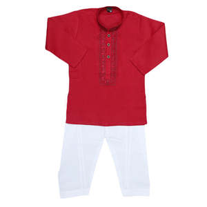 ชุดคุรตะ ชัลวาร์ปักลายสำหรับเด็กผู้ชาย - สีมารูน - Product Image 1