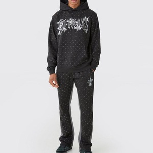 Survêtement unisexe en molleton 100% coton léger avec impression sérigraphique vintage d'hiver et strass, logo personnalisé - Product Image 1