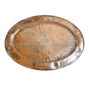 Bandeja de servicio con diseño de martillo de cobre para boda, Hotel, restaurante, bandeja de servicio, bandeja de servicio martillada ovalada de cobre y Metal - Product Image 6